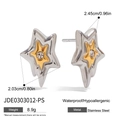 Star-shaped stainless steel earrings in gold and silver finish with dimension details - Bi-color Star Stud Earrings (JDE0303012-PS)