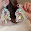 Blue bohemian flower tassel earrings with shell charms and beads for a summer holiday - Ocean Vacation Style Shell Pendant (30# Steel Earring Post - Blue)