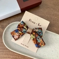 Floral print bow hair clip for girls featuring blue and yellow retro pattern - Khaki Bow Hair Clip