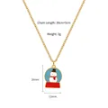Christmas snowman snow globe necklace in gold finish with colorful enamel details - White Snowman