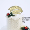 Golden acrylic Merry Christmas cake topper with festive dimensions 10.5cm by 11.5cm - Happy New Year / Gold