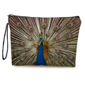 Borsa da trucco con stampa a pavone, cerniera e cinturino da polso nero per viaggio - Stile Artistico Pavone Completo (Stile 4)
