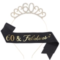 Golden 60th birthday tiara and black 60 & Fabulous glitter sash celebration set - One Size / 60th (Glitter) / Black/Gold