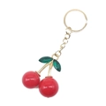 Simpatico portachiavi a ciliegia rossa con foglie di gemme verdi e anello in metallo oro - Stile B
