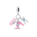 Detailed charm showing a pink comb, blow dryer, and silver scissors for DIY jewelry - Hairdressing Three-Piece Pendant (PAC1295)