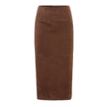 Elegante falda midi de talle alto en ante sintético marrón chocolate con ajuste ceñido - S / Marrón Oscuro