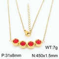 Golden titanium steel necklace with four red zircon pendants and 450mm link chain - Gold Red Necklace(KN235973-KFC)