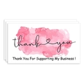 Detail showing stacked thank you business cards with pink watercolor on white paper - Pink Card