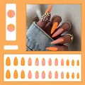 Matte orange and pink geometric almond false nails set of 24 pieces for women - Matte Fresh Orange (W224) / Glue Type
