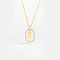 Detail of 18K gold plated S925 silver necklace featuring a sparkling zircon letter U pendant - Letter U