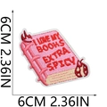 Detail shot of pink book embroidery patch with I Love My Books Extra Spicy text and size 6CM - Style 12 (Spicy Books)