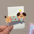 Cute 6.5cm acrylic cartoon dog hair clip with cherry pattern party hat for girls - Cherry Dog Clip