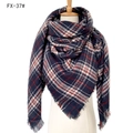 Soft blue, red and white checkered scarf with fringe trim, style FX-37 for winter - 140x140cm / 37# Navy Blue Red