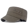 Army green washed cotton cadet hat for men featuring metallic side eyelets and stitched brim - Adjustable / Coffee