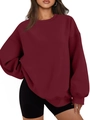 Oversized burgundy crewneck sweatshirt with drop shoulders and ribbed cuffs for women - Burgundy