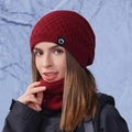 Conjunto de gorro y bufanda de punto rojo oscuro con forro polar para invierno - Burdeos