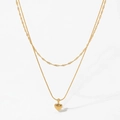 Double layered stainless steel necklace with small golden heart pendant minimalist style - Gold (KD1598)