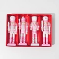 Pink and white 4-piece wooden nutcracker king soldier gift set with hanging ropes - Pink (4PCS Set)