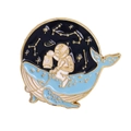 Enamel pin featuring an astronaut riding a blue whale in a starry galaxy fantasy theme - Astronaut Riding Whale Style (C1856-6)