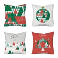 Detailed set of four Christmas pillow covers featuring festive trees and snowman patterns - 18x18 Inch / Christmas Set 14 / Set of 4 (Covers Only)