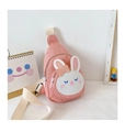 Detail of pink canvas chest bag featuring a cute white rabbit patch and glitter accents - Pink