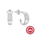 Classic S925 sterling silver C-shape star stud earrings with sparkling pavé zircons - #9 Pave Zirconia Hoop / White Gold
