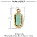 Vue détaillée d'un pendentif ovale en acier inoxydable avec pierre naturelle et dimensions - VG835-Ovale d'Or Pierre Verte (Lot de 3)