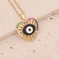 Golden heart necklace with colorful zircon evil eye pendant on marble surface - Black (3#)