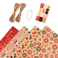 Vintage kraft Christmas wrapping paper set with reindeer patterns and jute twine - Set 1