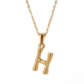 Golden bamboo texture pendant necklace featuring the letter H in minimalist retro style - Letter H