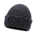 Bonnet en maille gris foncé délavé avec bords effilochés et texture côtelée épaisse - Gris clair