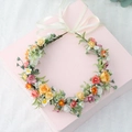 Handmade bridal flower crown with colorful faux roses and white silk ribbon ties - Orange Pink Yellow White Combo