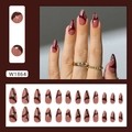 Uñas postizas de almendra con purpurina y patrones geométricos burdeos y nude, 24 piezas - Luz de Estrellas con Purpurina [Estilo Pegamento] (W1864)