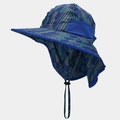 Detailed back view of children's blue sun hat with neck flap and geometric arrow print - 3# Dark Blue Arrow Geometric