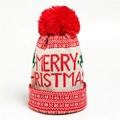 Chunky knit Christmas beanie in red and white with Merry Christmas text and pom-pom - Red