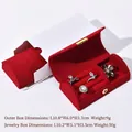 Mini red velvet jewelry box with ring slots and white gift packaging set - Arched Jujube Red