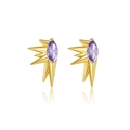 Minimalist gold S925 sterling silver stud earrings with purple marquise gemstones - 925 Silver / 18K Gold with Purple Zirconia