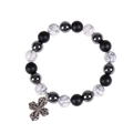Tiger eye and cross pendant beaded bracelet with matte black and white marble stone beads - 10mm Bead Diameter / White Howlite Bracelet