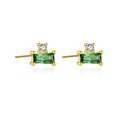 Elegant gold earrings featuring rectangular green gemstones and small white zircons - 925 Silver / 18K Gold [Green Stone]