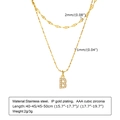 Detail showing dimensions of a double-layered gold stainless steel initial necklace - Letter B