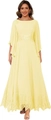 Elegant light yellow chiffon formal gown with cape sleeves and lace embroidery details - Yellow / US size 2 (S)