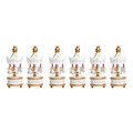 Set of six mini wooden Christmas carousel ornaments in classic red white and gold finish - White Gold Red Classic Set (6064C)