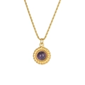 Collana a corda placcata oro 18K con ciondolo tondo in agata viola vintage - Ametista