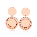 Orecchini geometrici in oro rosa con numeri romani e design a doppio cerchio - Stile Oro Rosa (KE97996-KLX)
