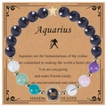 Aquarius zodiac beaded bracelet with blue sandstone and amethyst on a vintage display card - Aquarius