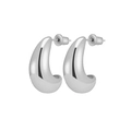 Polished silver-tone C-shaped hoop earrings with minimalist geometric design in 18k plating - Silver