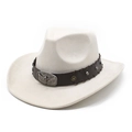 Detail of vintage silver bull head buckle and studs on a suede western cowboy hat - M(56-59CM) / Off White