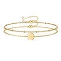 Bracelet double chaîne plaqué or avec pendentif rond gravé lettre G et détails zircons - Bracelet Double Couche Lettre G