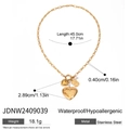 Gold stainless steel heart pendant necklace with 45cm chain length and dimension specs - I Love You Engraved Heart Locket Necklace (JDNW2409039)