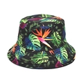 Bob réversible avec imprimé feuilles tropicales et fleurs orange sur fond noir - Feuille de Monstera Vert Noir (3#)